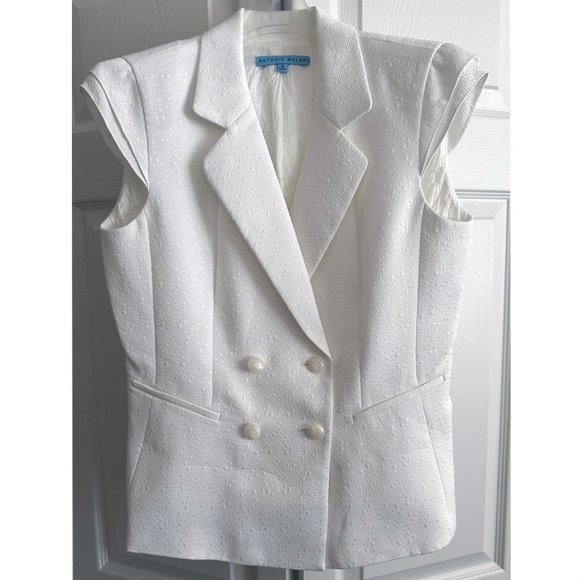 Antonio Melani Cap Sleeve Fitted Jacket, Size 6, White Pattern - Picture 1 of 5
